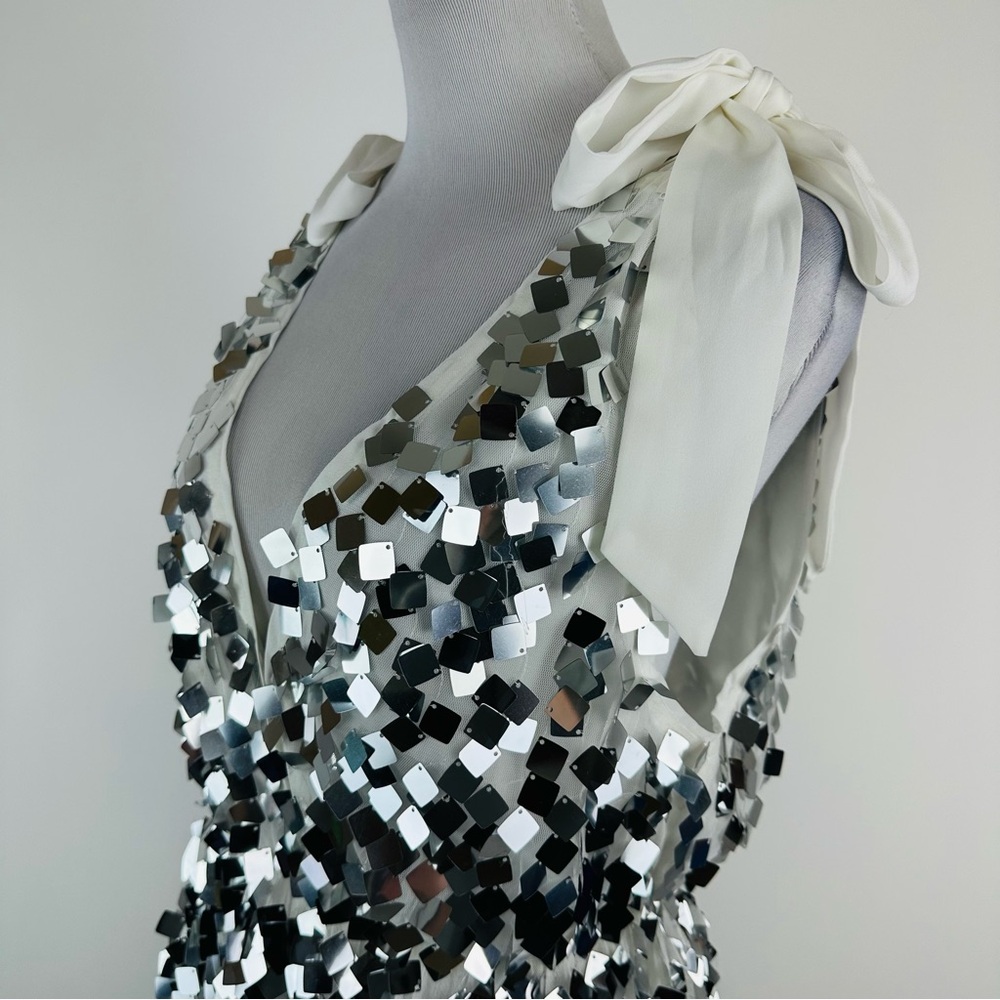 Buddy Love Silver Sequin A-Line Mini Dress with White Tie Straps - Picture 10 of 15